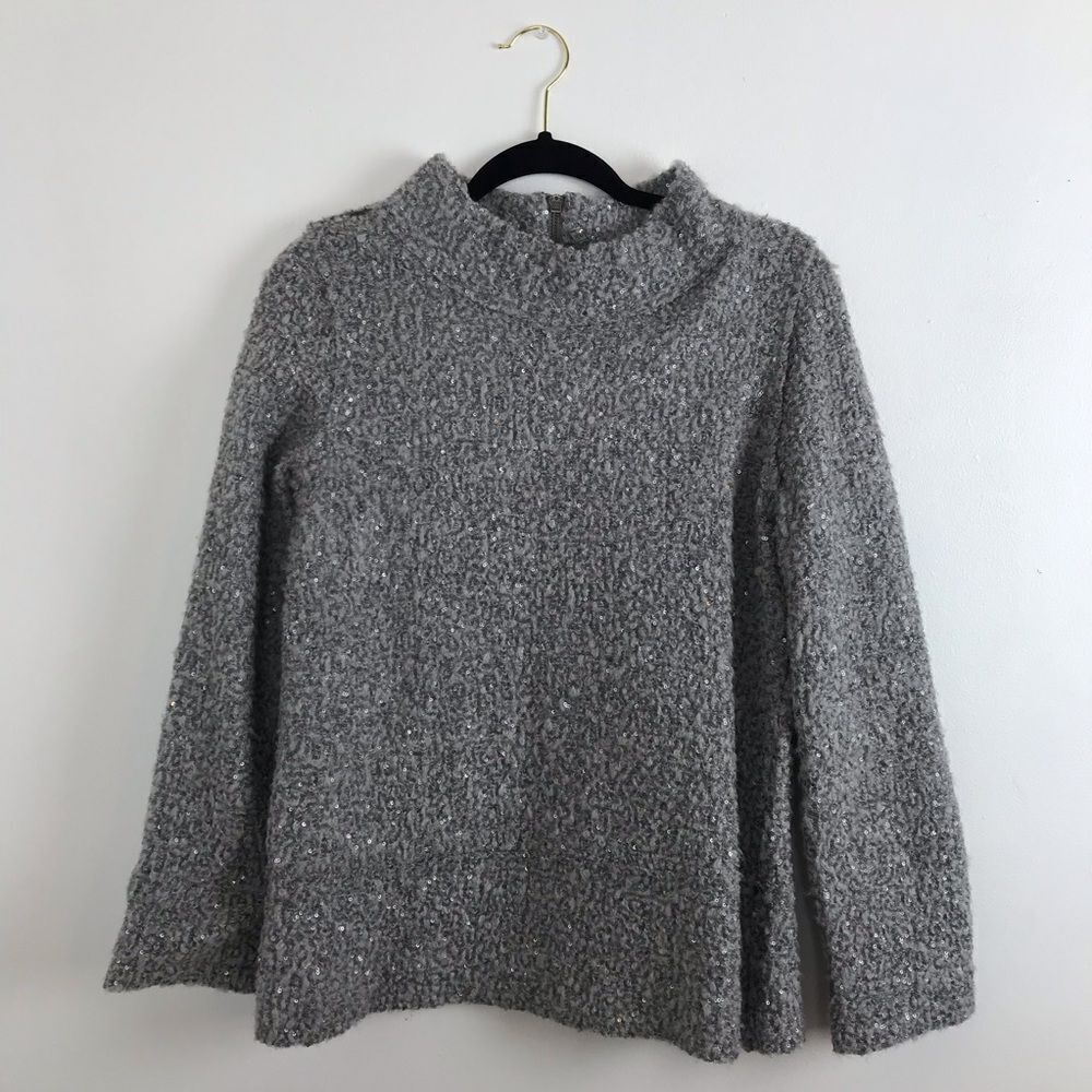 Soft surroundings gray sequin‎ chunky sweater
